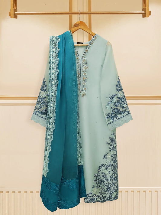 3 Piece - Pure Organza Embroidered Suit By Agha Noor