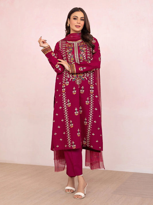 3 Piece Jacquard Suit-Embroidered (Pret) By Limelight