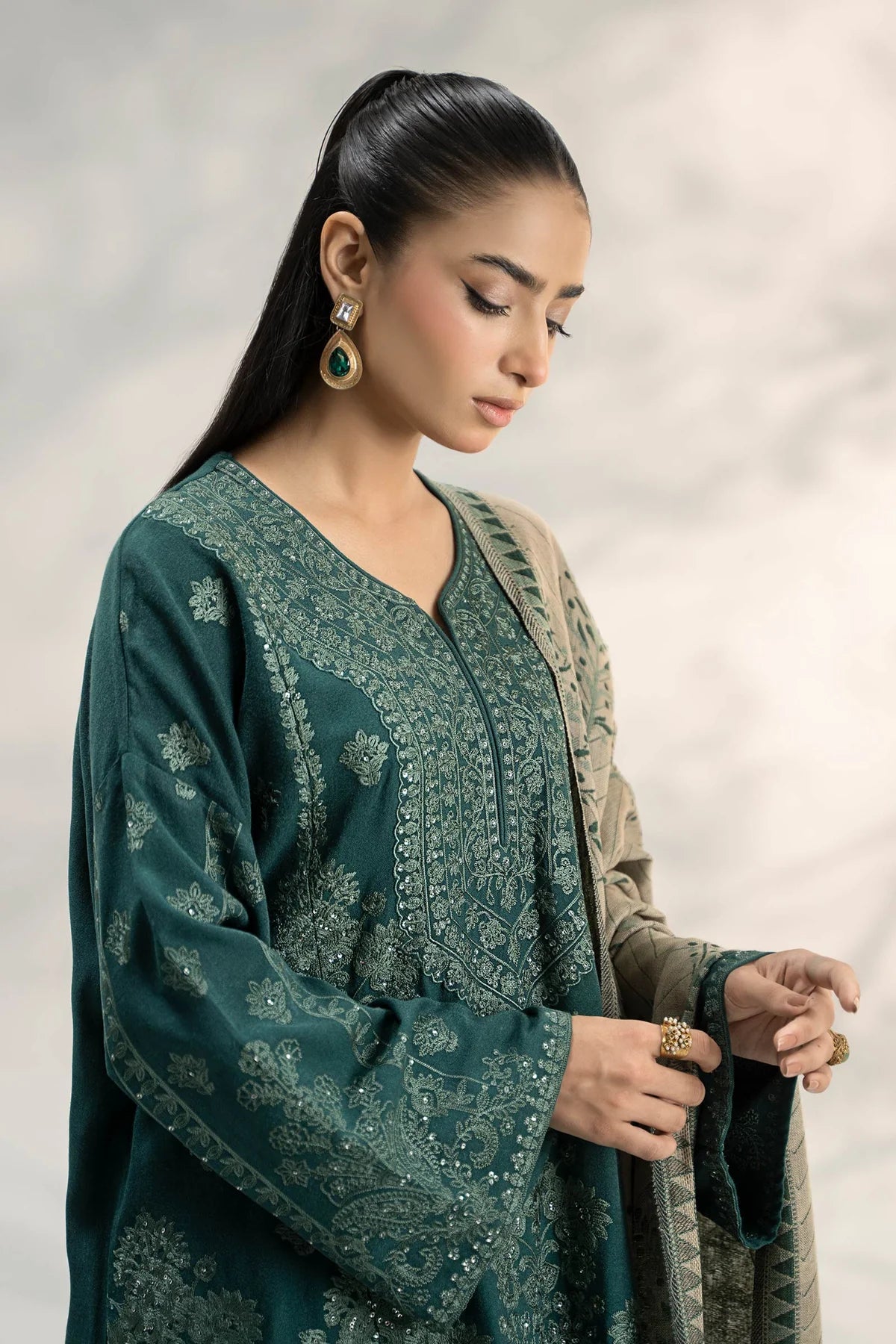 3 Piece Embroidered Pashmina Wool Suit By Maria.B.