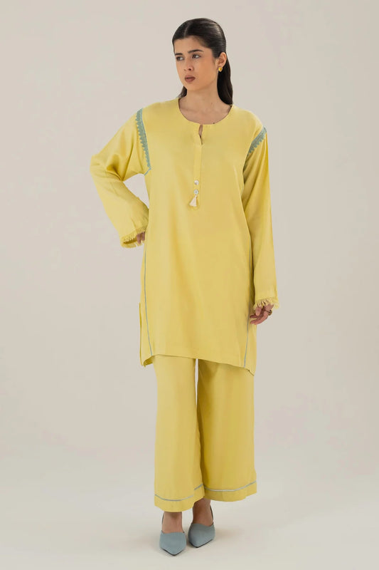 2-Piece Lime Yellow Short Loose-Fit Kurta By Zara Shahjahan