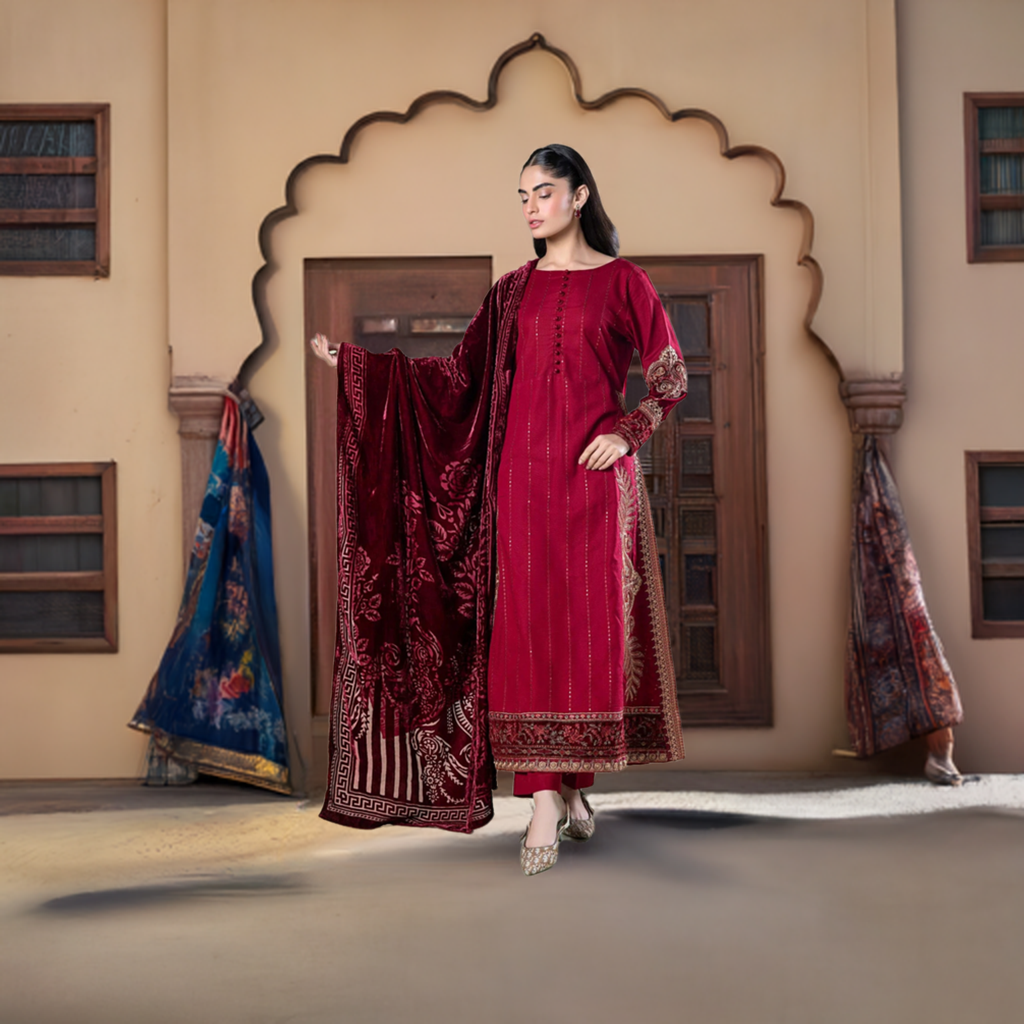 3 Piece Embroidered Khaddar Suit By Maria.B.